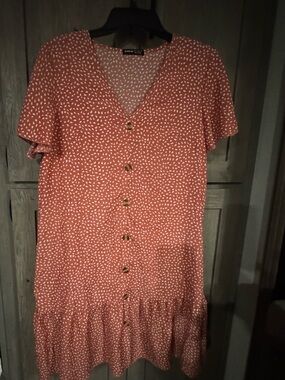 SHEIN Sz M Rust/White Faux Button-Front Short Sleeve Dress VGUC 😊😊